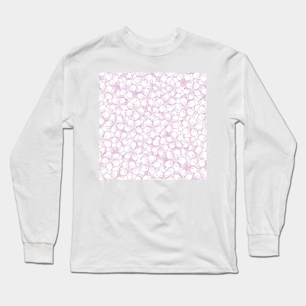 Cherry Blossom Outline Pink Long Sleeve T-Shirt by ProjectM